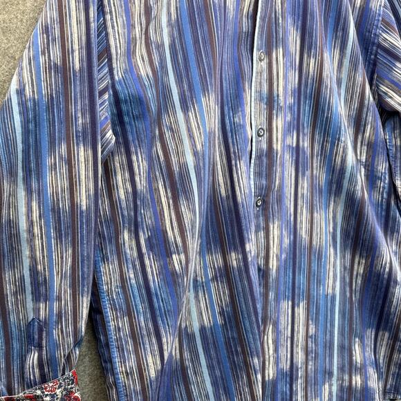 Luchiano Visconti Black Blue Stripe Red Floral Button Down Dress Shirt Men L - Picture 4 of 7
